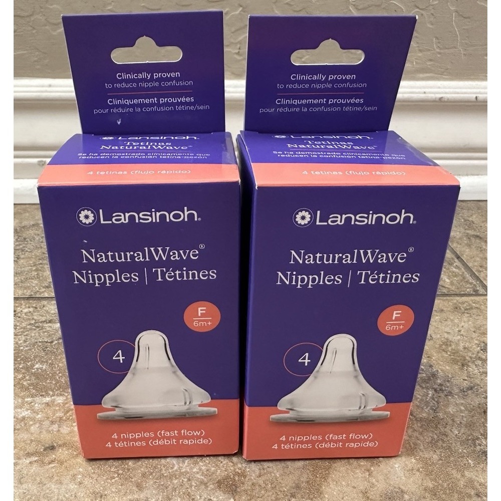 2 Boxes - Lansinoh Baby Bottle Nipples F 6m+ 4pcs/pack | BPA-Free.  Natural Wave